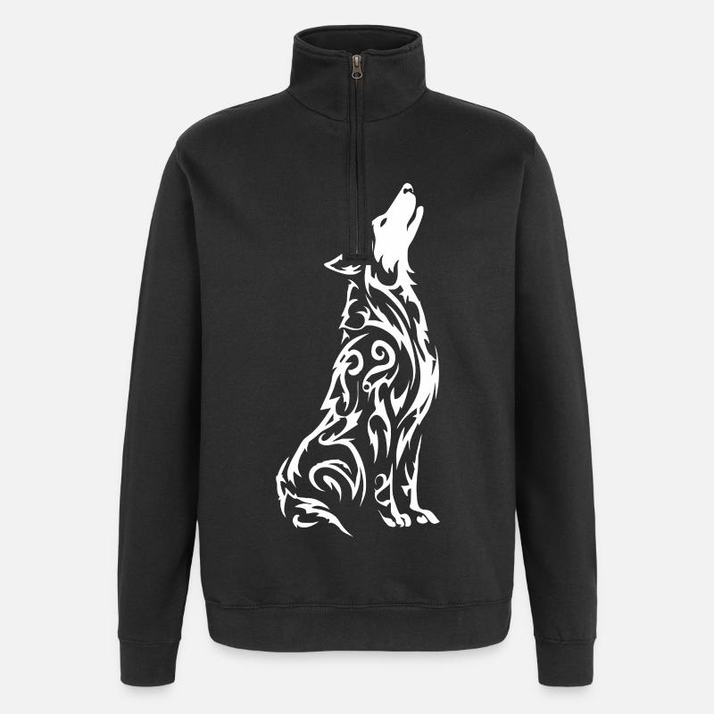 Wolf's Silhouette Tribal Pattern - Quarter-Zip Sweatshirt - black