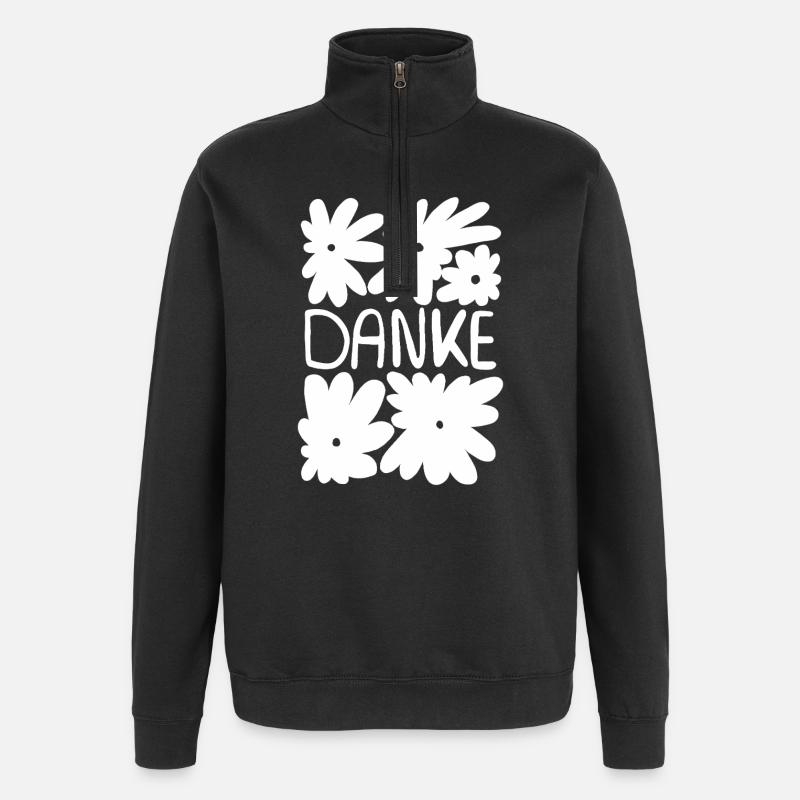 Danke - weiße Blumen - Quarter-Zip-Sweatshirt - Schwarz