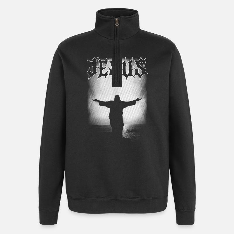 JESUS-GRAFIKKUNST - Quarter-Zip-Sweatshirt - Schwarz