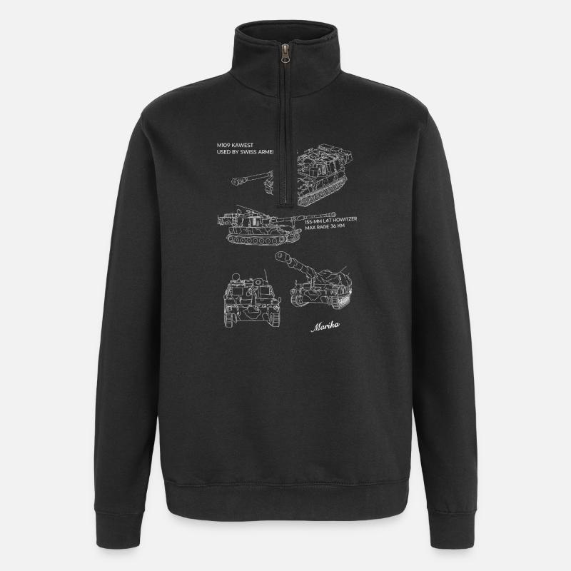 Panzerlinien im Bauplan - Quarter-Zip-Sweatshirt - Schwarz
