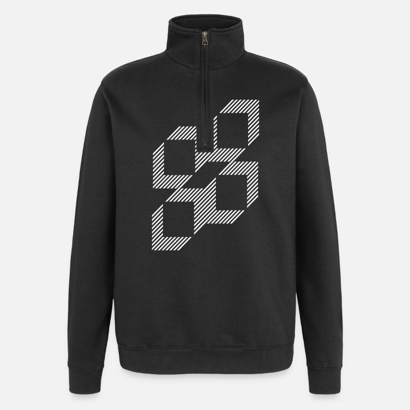 Grille de carrés à bandes géométriques - Sweat à zip 1/4 - noir