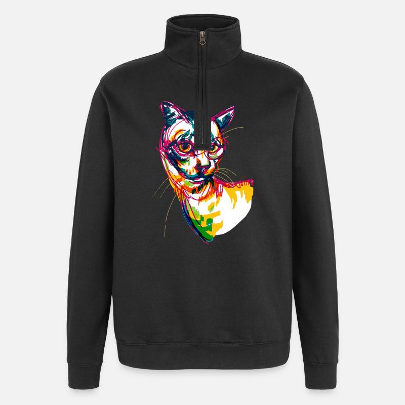 Neon Cat - Quarter-Zip Sweatshirt - black