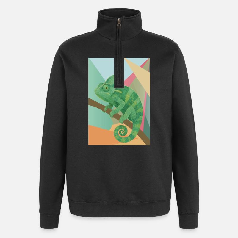 Grünes Chamäleon Geometrie Stil  - Quarter-Zip-Sweatshirt - Schwarz