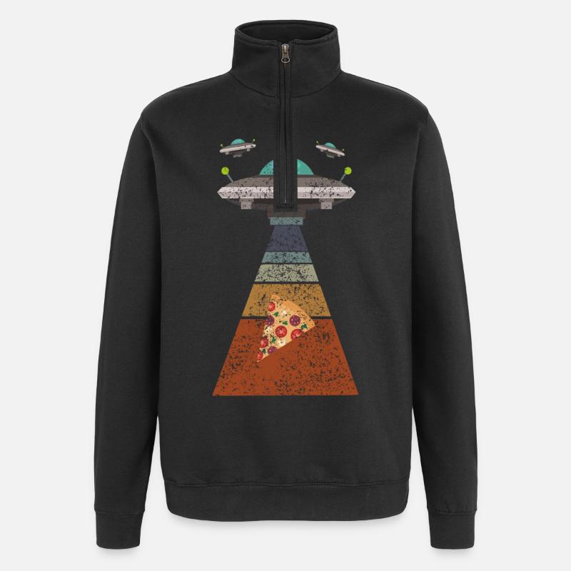 Pizza Ufo - Quarter-Zip-Sweatshirt - Schwarz