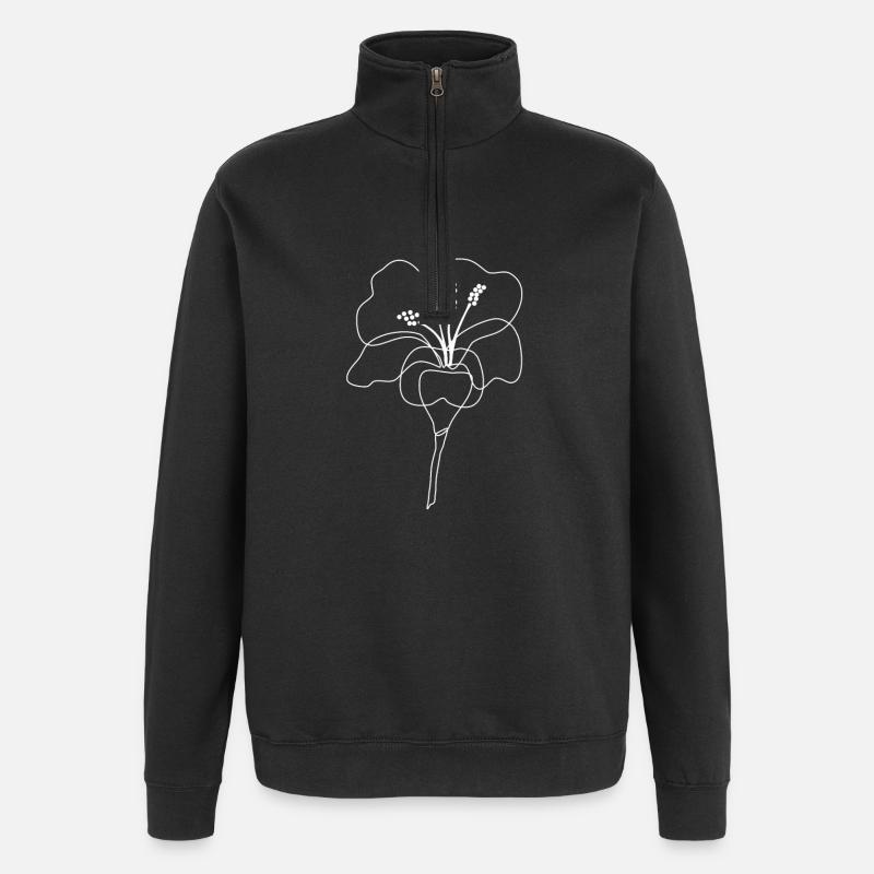 Hibiskus Line Art - Quarter-Zip-Sweatshirt - Schwarz