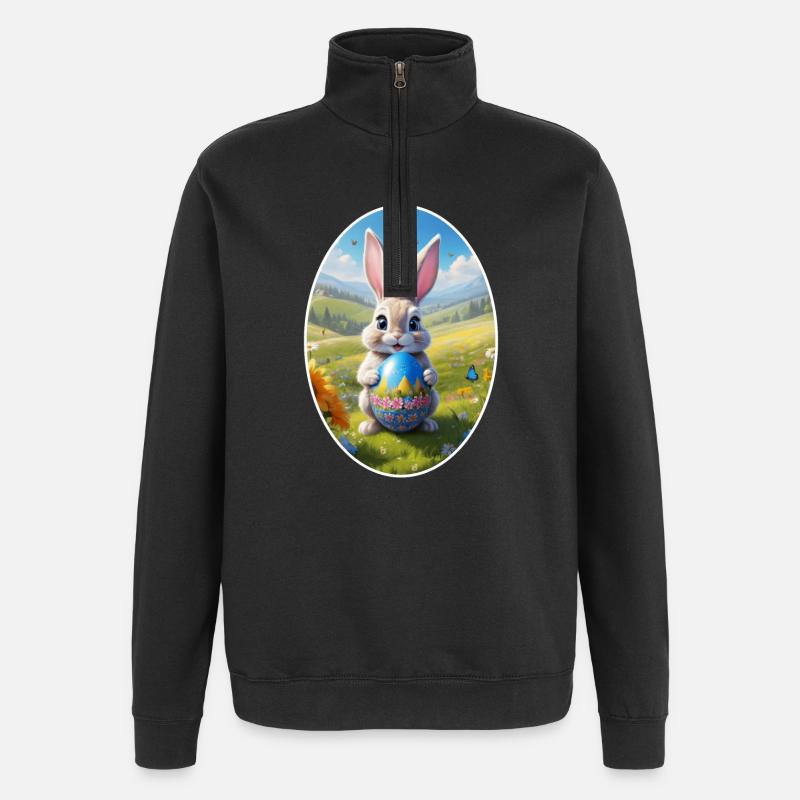 Osterhase mit Ei, Oval - Quarter-Zip-Sweatshirt - Schwarz