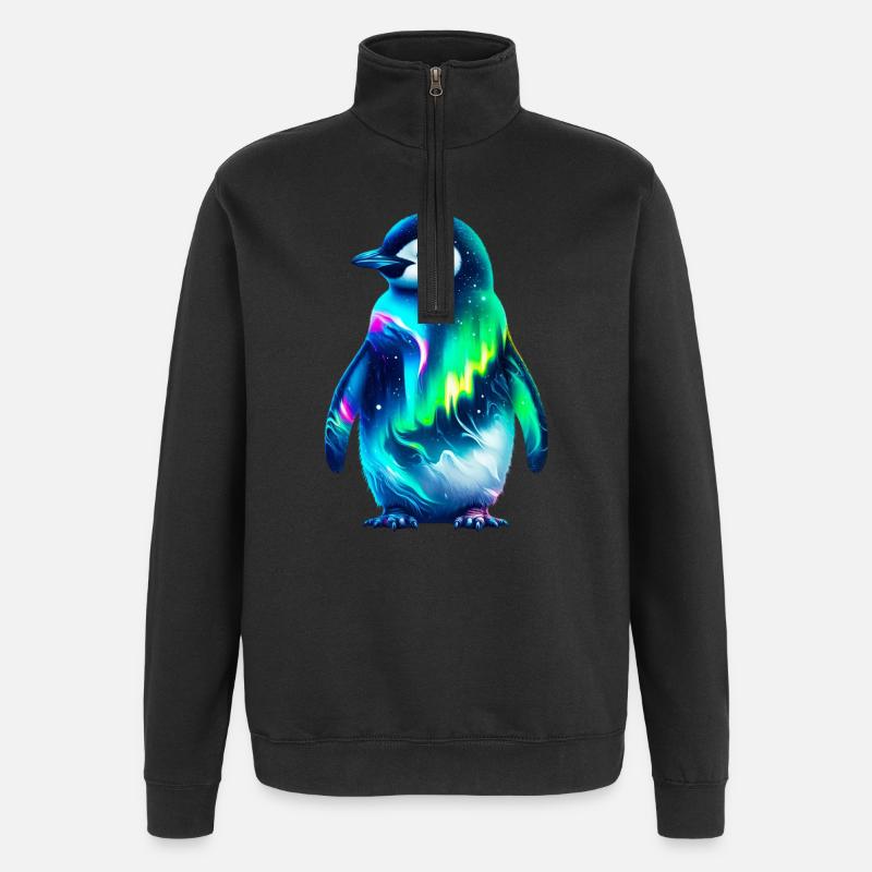 Aurora Borealis Penguin - Quarter-Zip Sweatshirt - black