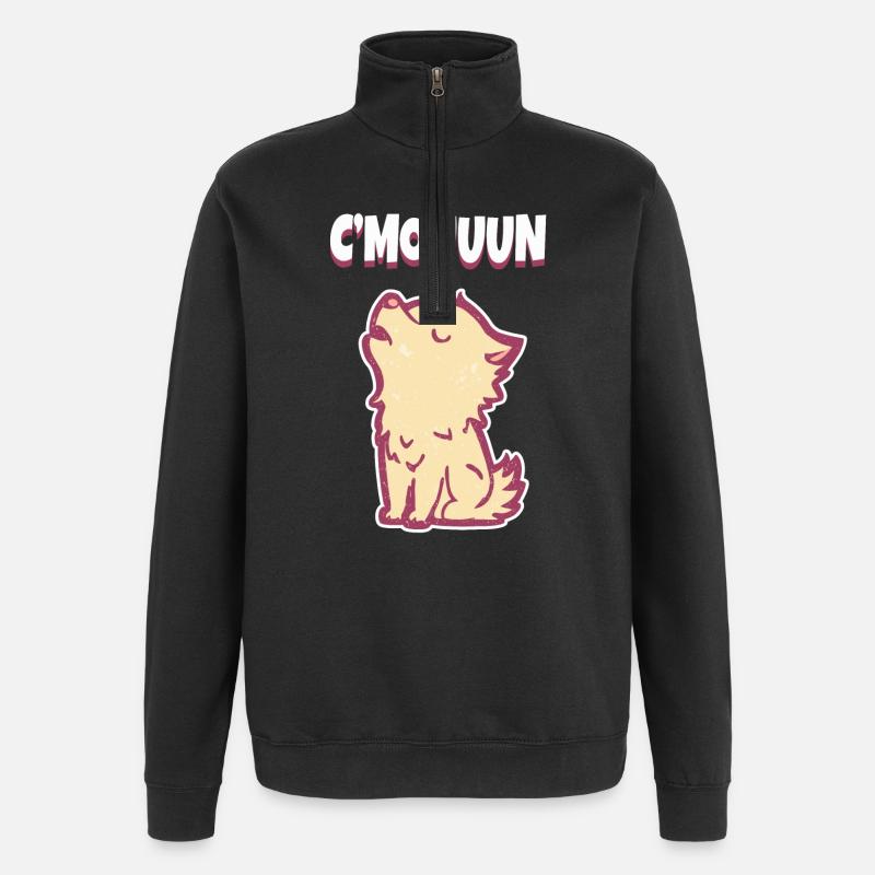 C'MON heulender Wolf Motivation - Quarter-Zip-Sweatshirt - Schwarz
