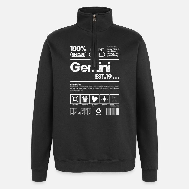 Zwillinge Glyphen EST.19 - Quarter-Zip-Sweatshirt - Schwarz