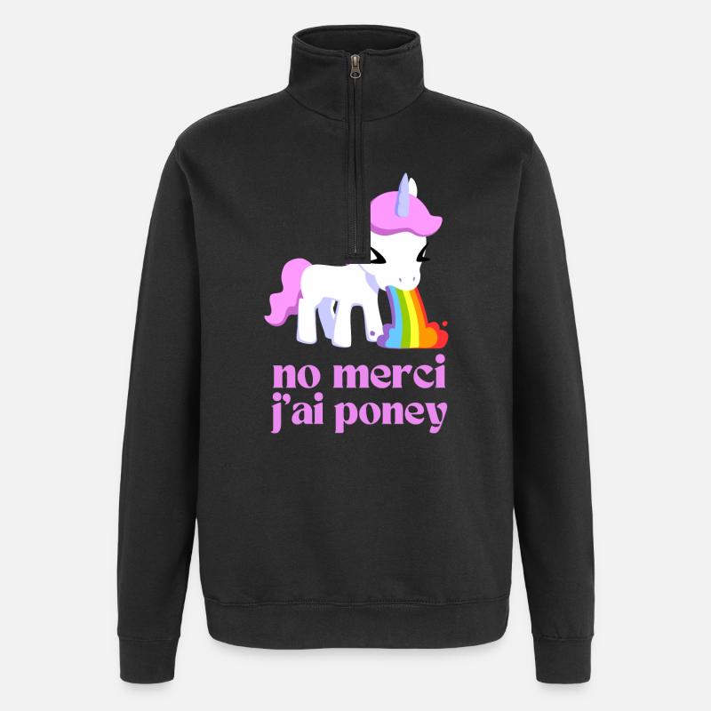 Non merci j'ai poney - Sweat à zip 1/4 - noir
