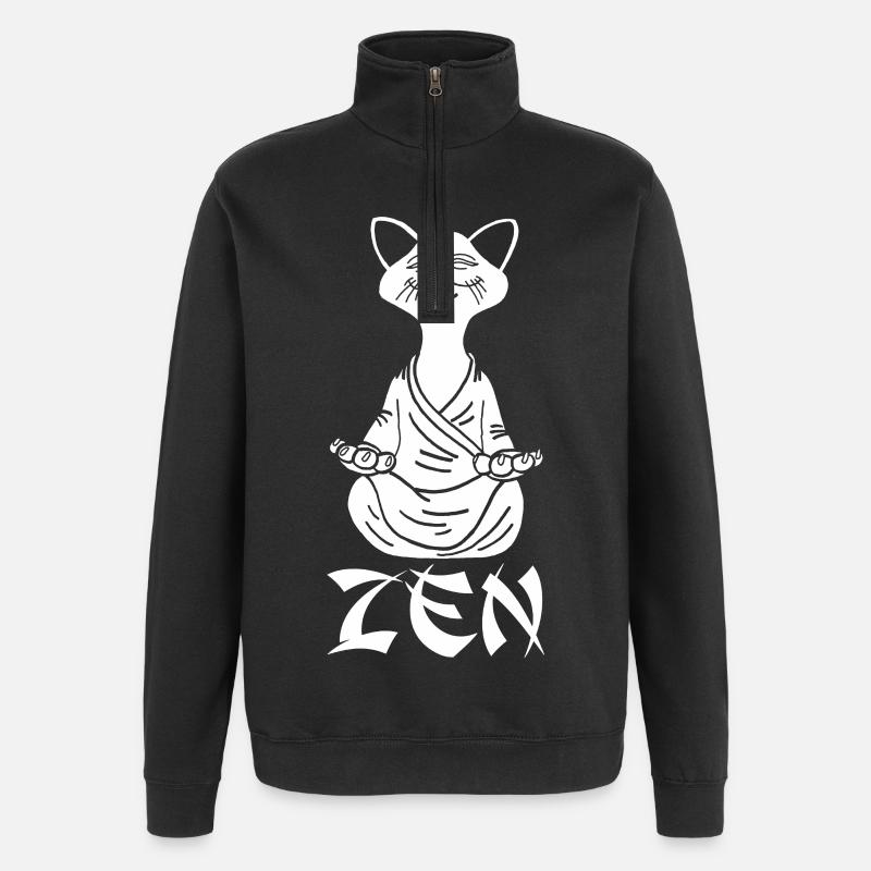 Chat blanc zen - Sweat à zip 1/4 - noir