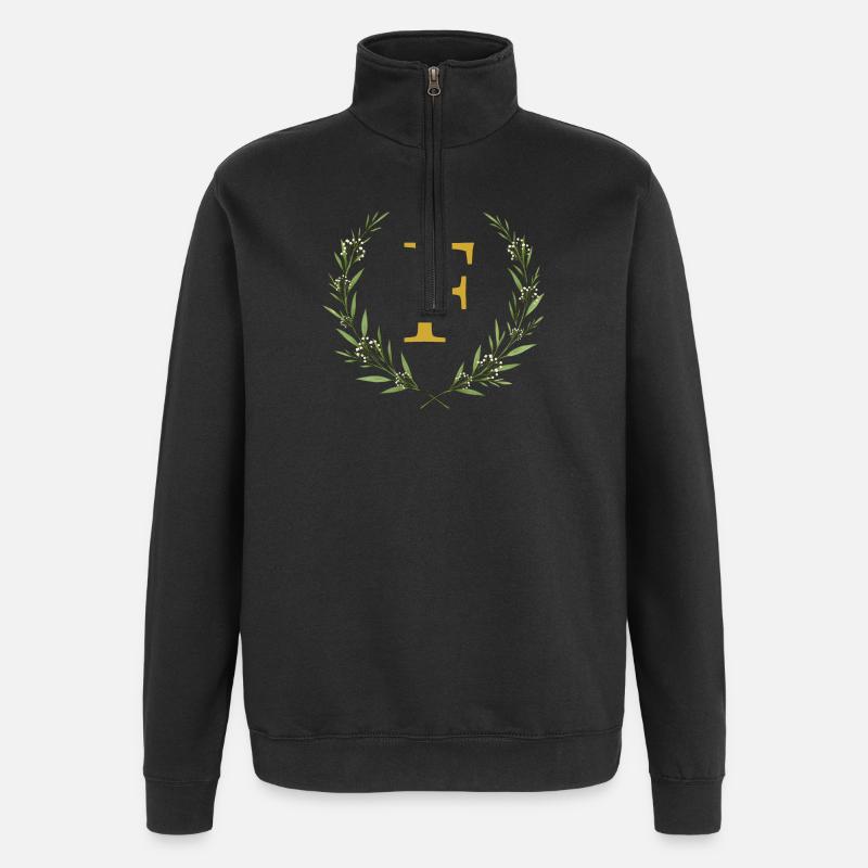 F Monogram, Eucalyptus Wreath, Personalizable - Quarter-Zip Sweatshirt - black