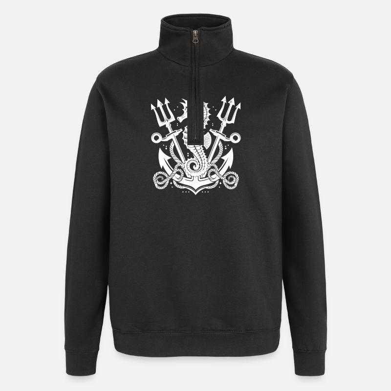 Seepferdchen mit Anker und Dreizack - Quarter-Zip-Sweatshirt - Schwarz