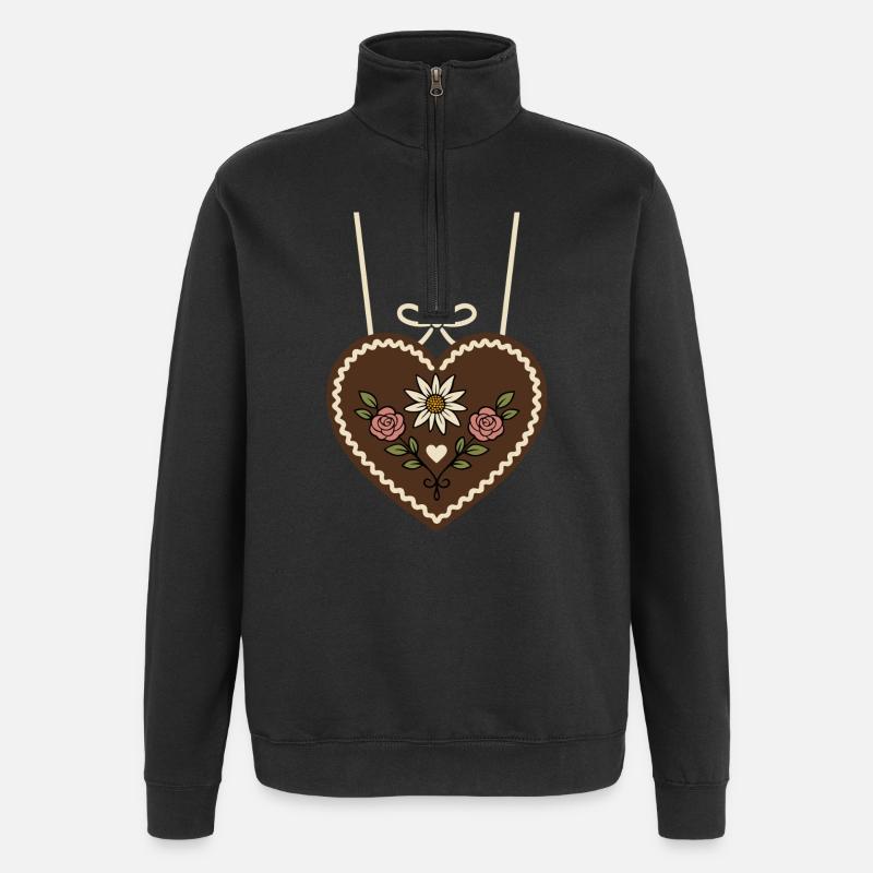 Gingerbread Heart with Edelweiss & Roses - Quarter-Zip Sweatshirt - black