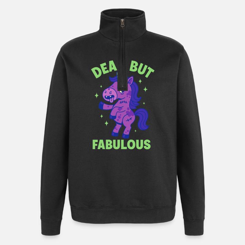 Buntes Einhorn mit Spruch - Quarter-Zip-Sweatshirt - Schwarz