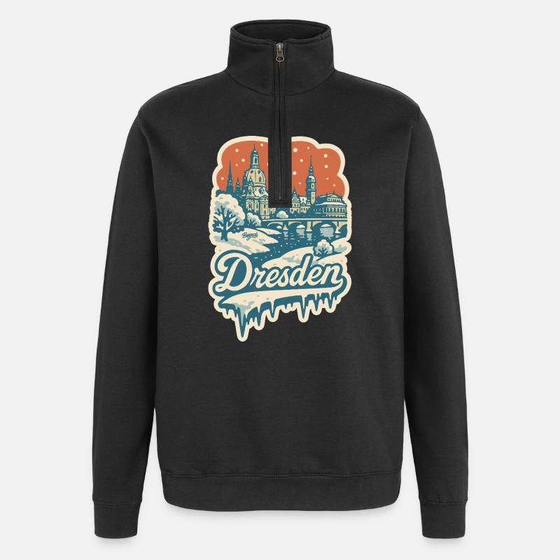 Dresden im verschneiten Winterzauber - Quarter-Zip-Sweatshirt - Schwarz