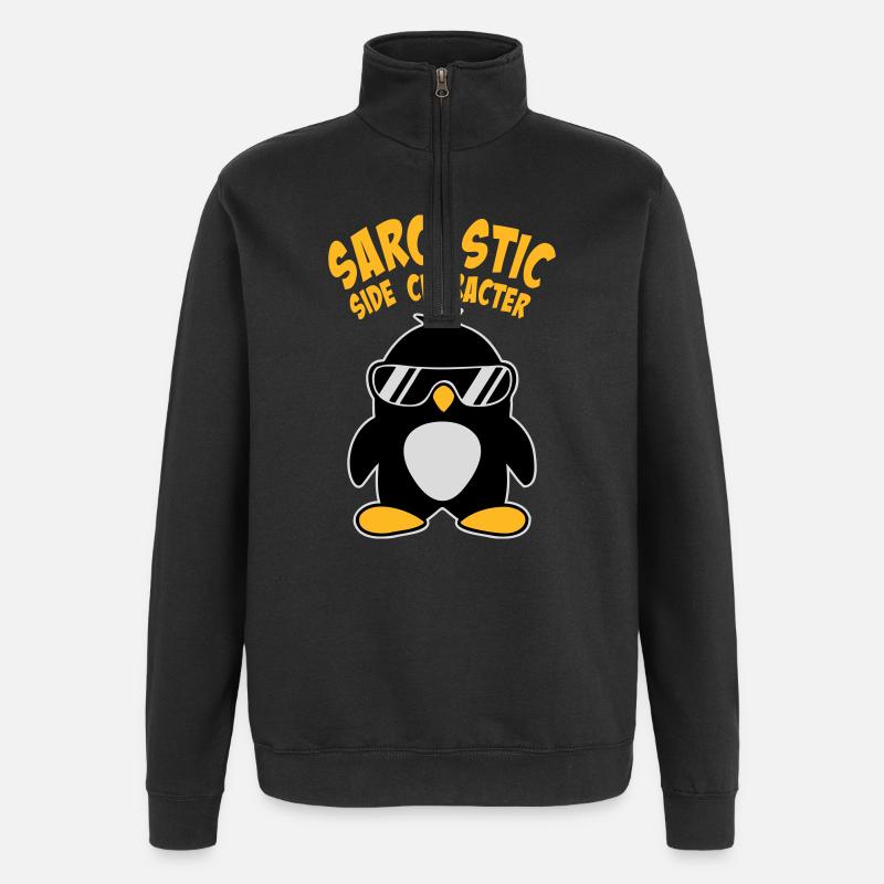 Penguin Sarcastic Side Character Sunglasses Logo - Quarter-Zip Sweatshirt - black