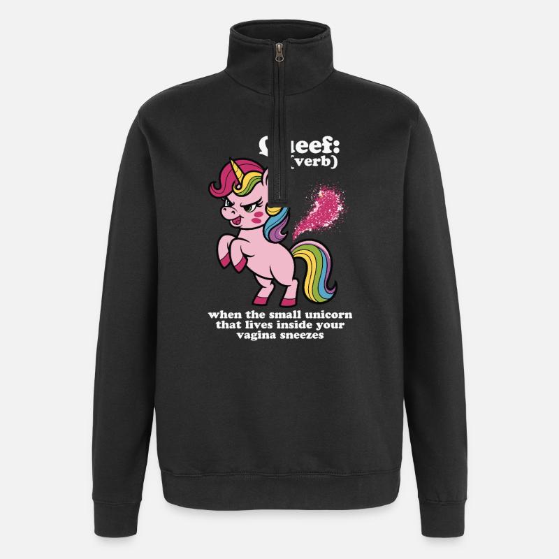 Knuddel-Einhorn mit Regenbogenmähne - Quarter-Zip-Sweatshirt - Schwarz