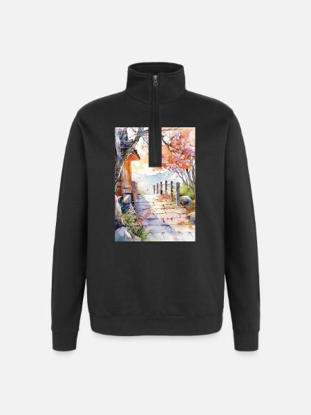 Blumenpfad in Aquarell - Quarter-Zip-Sweatshirt - Schwarz
