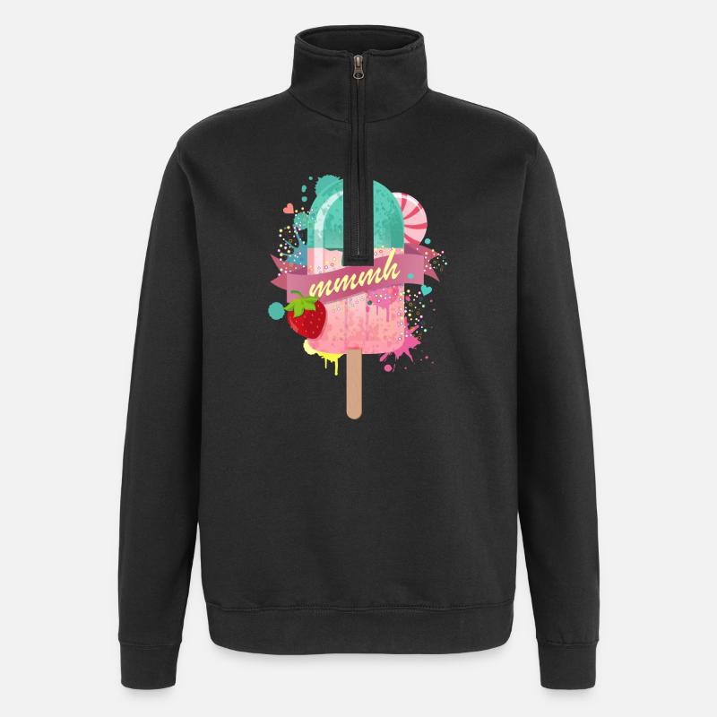 popsicle with strawberry - Quarter-Zip Sweatshirt - black