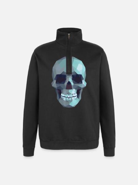 Low Poly Blue Skull – Geometrisch-Gotik-Stil - Quarter-Zip-Sweatshirt - Schwarz