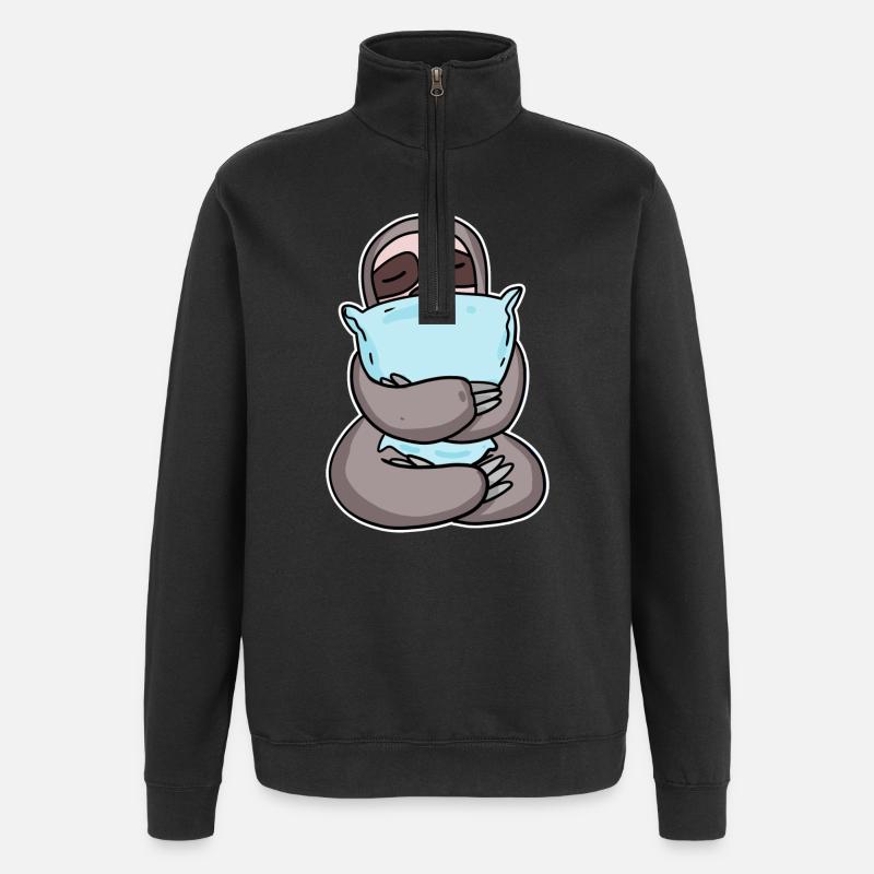 Sloth with pillow - Quarter-Zip Sweatshirt - black