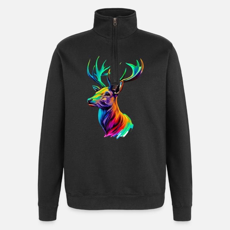 Cerf - Sweat à zip 1/4 - noir