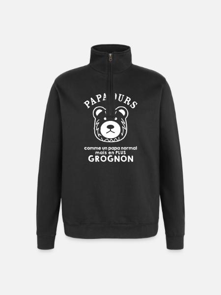 Papa ours grognon - Sweat à zip 1/4 - noir