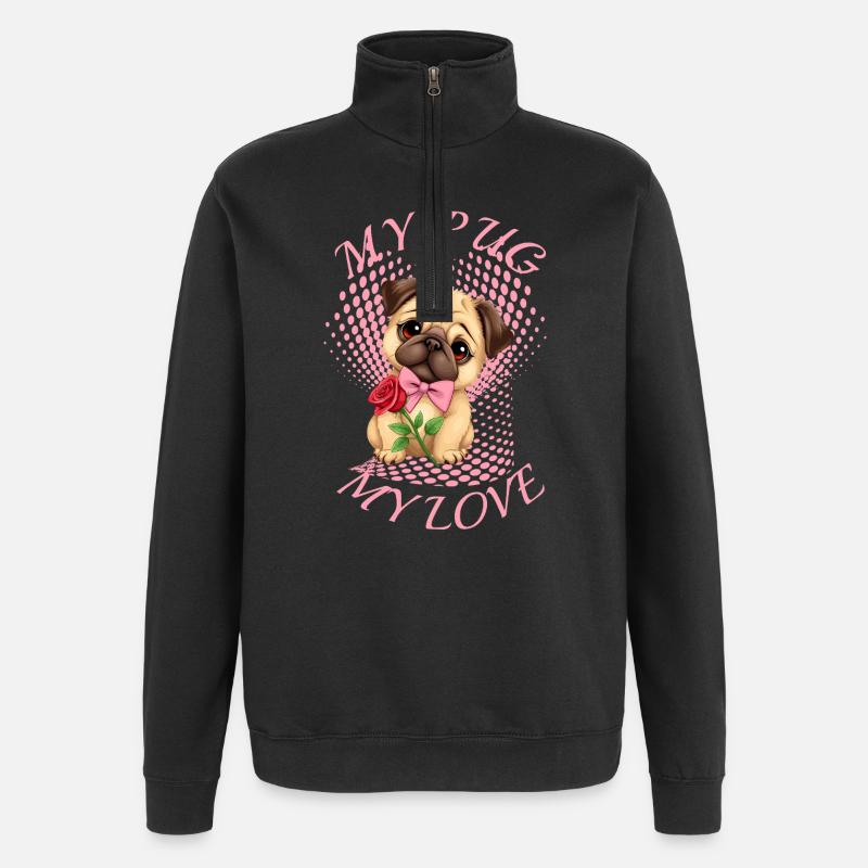 Mops Hund - Quarter-Zip-Sweatshirt - Schwarz