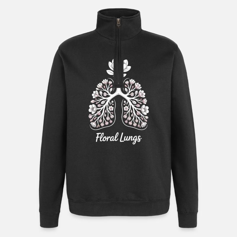 Blumige Lungen - Quarter-Zip-Sweatshirt - Schwarz