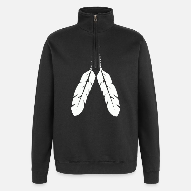 Conception de pendentif en plume autochtone - Sweat à zip 1/4 - noir