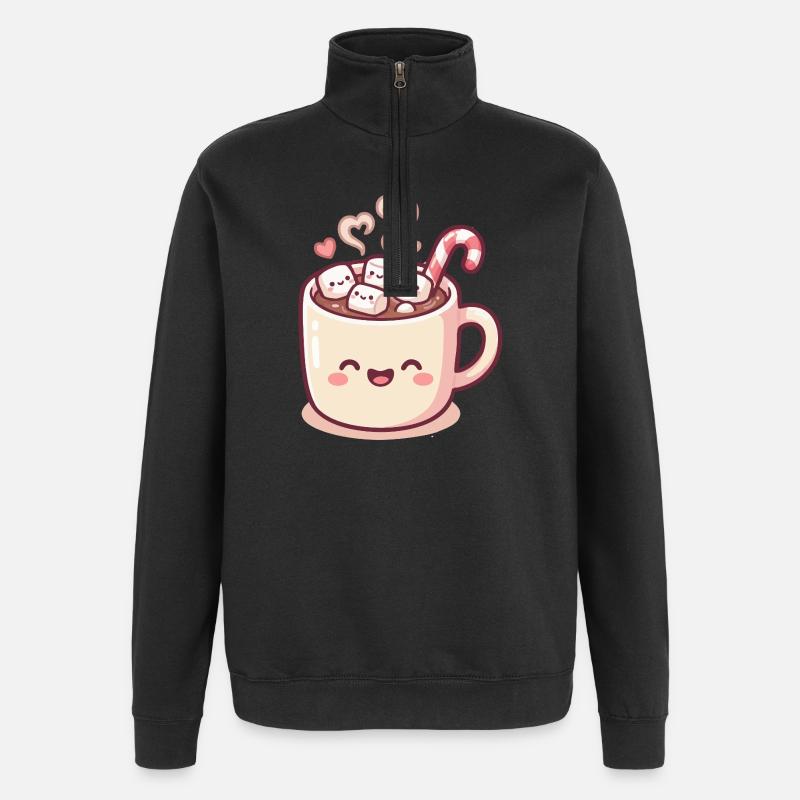 Cuddle mug with marshmallows & candy cane - Quarter-Zip Sweatshirt - black