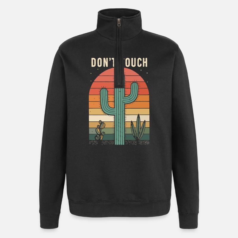 Cactus Retro Ne Pas Toucher - Sweat à zip 1/4 - noir