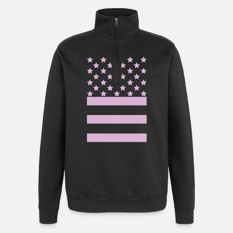 Drapeau Rose – Design Stars & Stripes - Sweat à zip 1/4 - noir