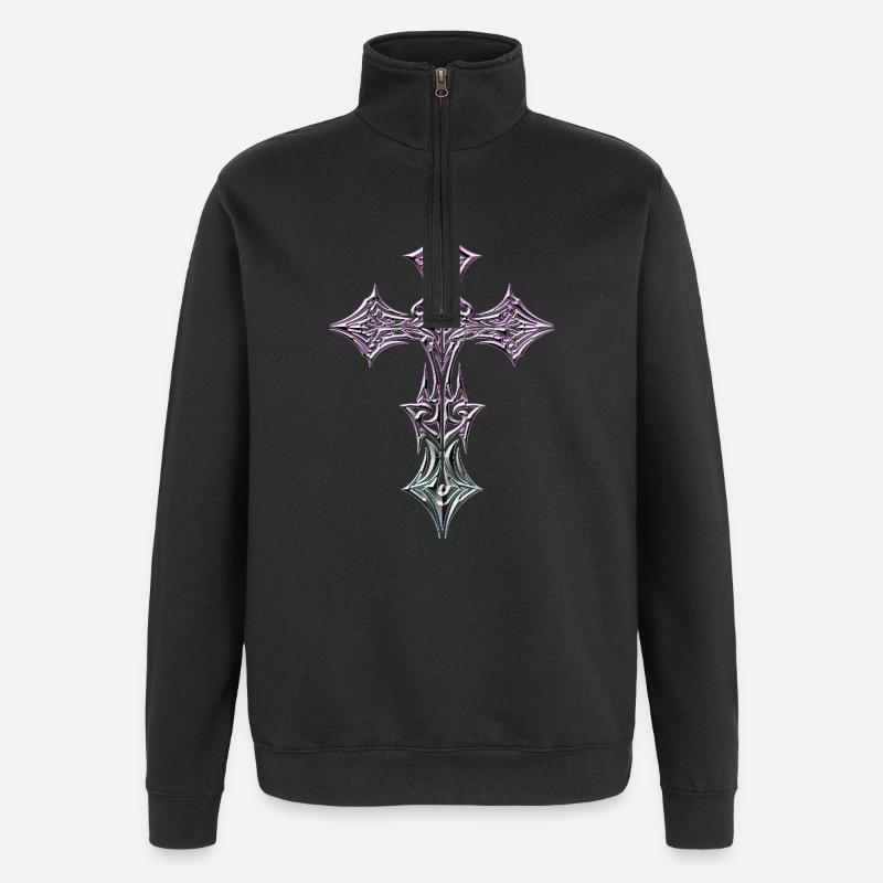 Ornate Filigree Cross Gradient - Quarter-Zip Sweatshirt - black