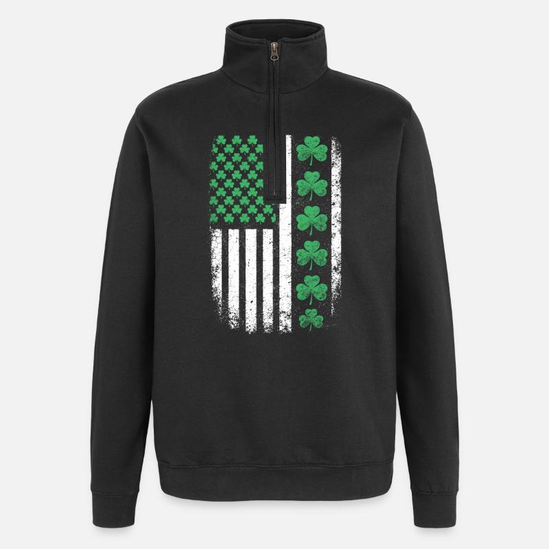 St Patrick Shamrock USA Flag - Quarter-Zip Sweatshirt - black
