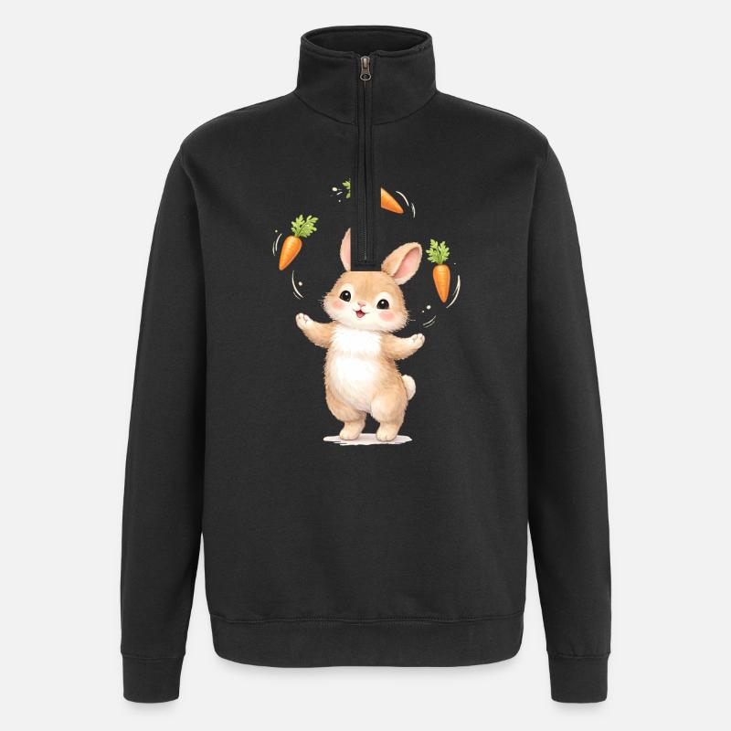 Cute bunny juggles carrots - Quarter-Zip Sweatshirt - black