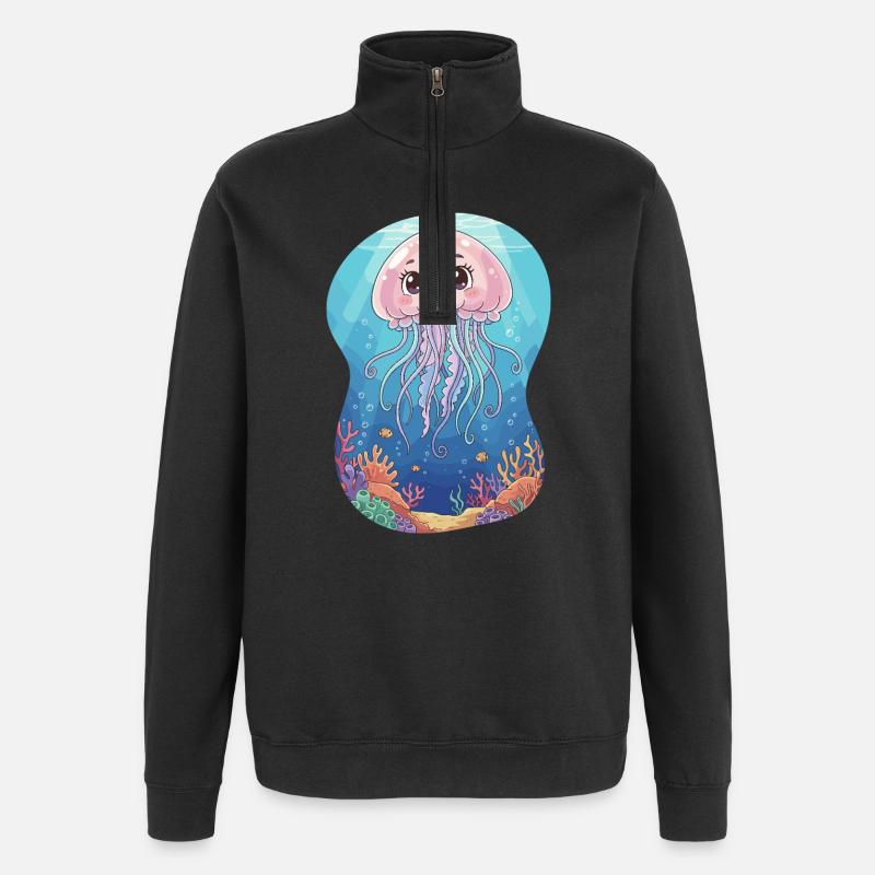 Monde sous-marin de méduses pastel - Sweat à zip 1/4 - noir