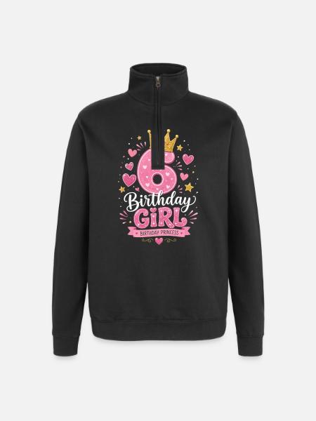 6 Birthday Girl Glitter Crown - Quarter-Zip Sweatshirt - black