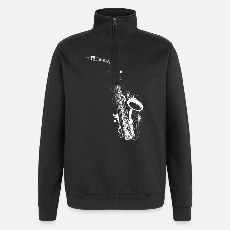 graffiti saxophone blanc - Sweat à zip 1/4 - noir