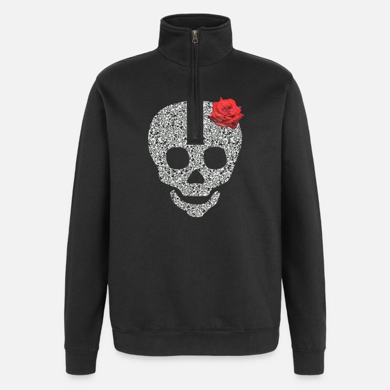 skull with rose - Quarter-Zip Sweatshirt - black