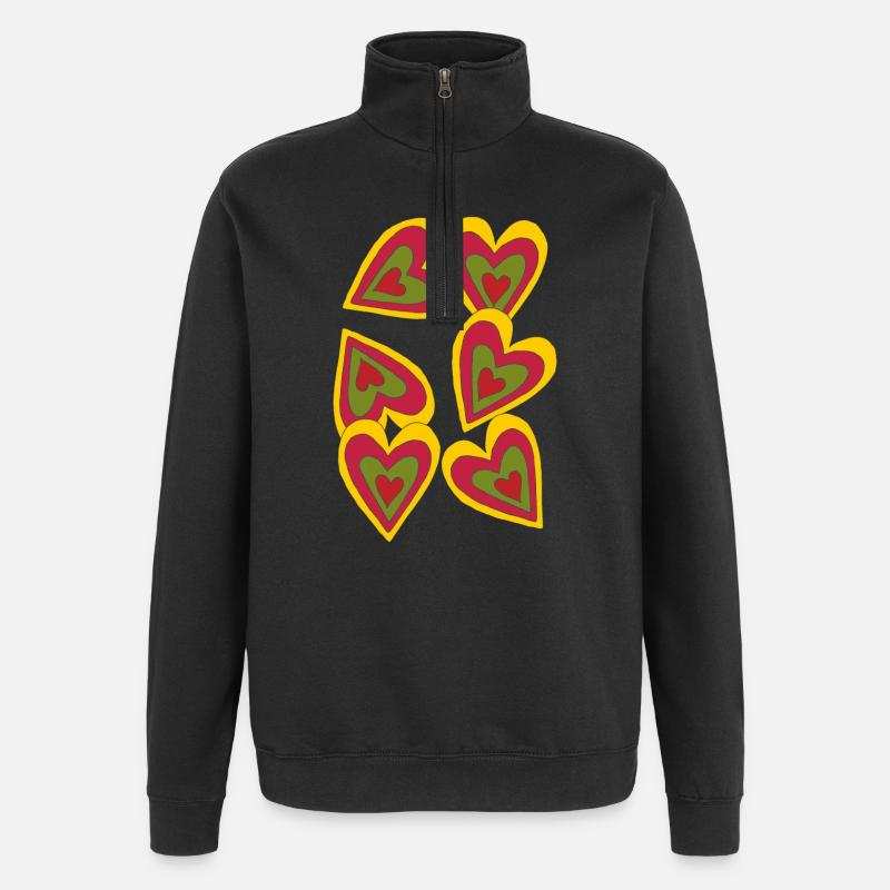 cœurs en feu - Sweat à zip 1/4 - noir