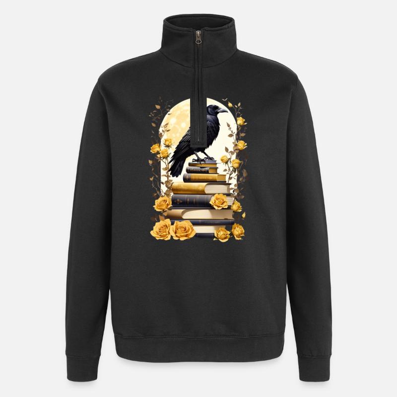 Bücherstapel mit Rabe - Quarter-Zip-Sweatshirt - Schwarz