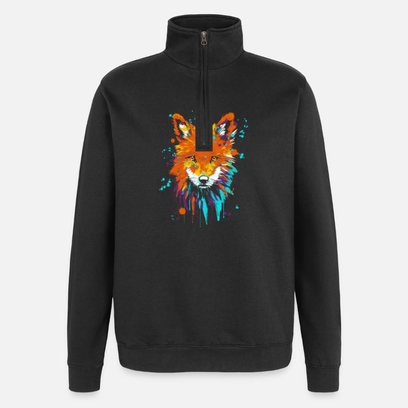 Fuchs Ölfarbe Siebdruck - Quarter-Zip-Sweatshirt - Schwarz