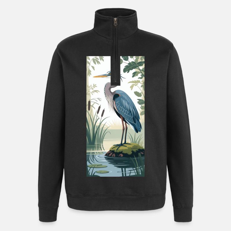 Junger Graureiher im Naturdesign - Quarter-Zip-Sweatshirt - Schwarz