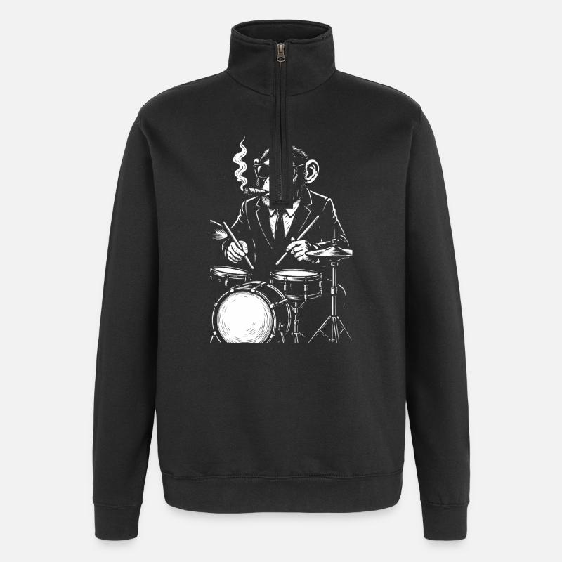 Affe mit Zigarre spielt Trommeln - Quarter-Zip-Sweatshirt - Schwarz
