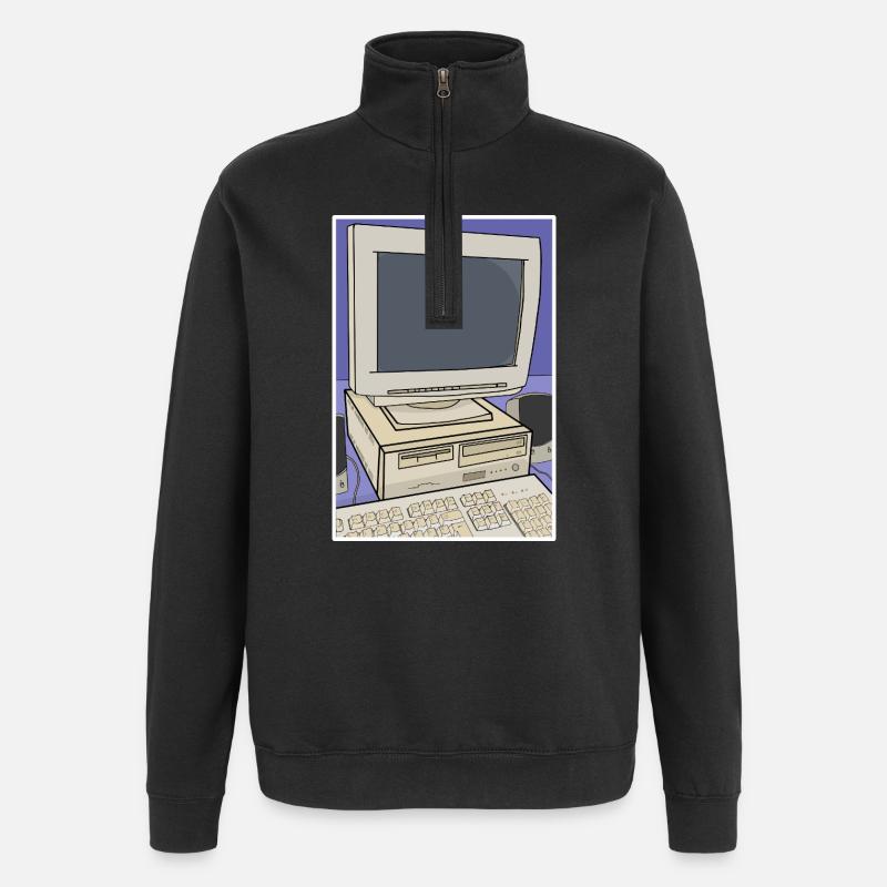Retro-Computer-Desktop-Einrichtung - Quarter-Zip-Sweatshirt - Schwarz