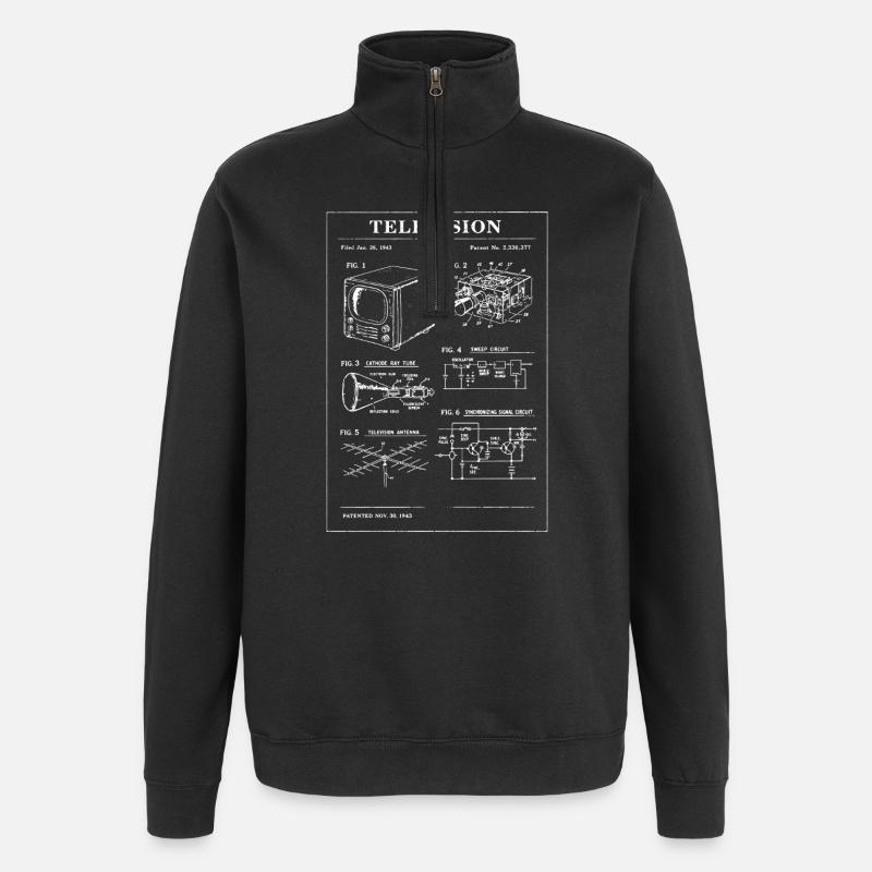 Retro-Fernseh-Bauplan - Quarter-Zip-Sweatshirt - Schwarz
