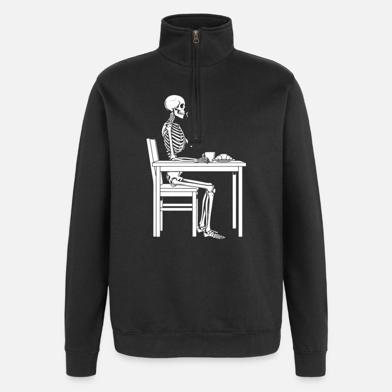 Skelett-Kaffeepause - Quarter-Zip-Sweatshirt - Schwarz