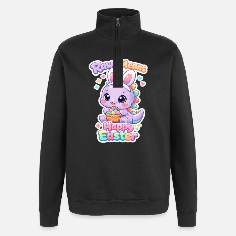 Osterhase Dino Rawr Happy Easter T-rex - Quarter-Zip-Sweatshirt - Schwarz